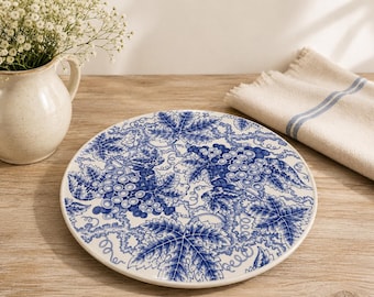 Vintage Spode Blue Room Collection-bord 'druiven' – serveerbord 11’’ – blauw-wit transferware – Cottagecore keukendecor