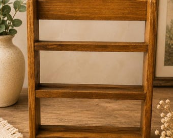Vintage Solid Wood Spice Rack, Rustic Farmhouse Kitchen Shelf, Made in Mexico