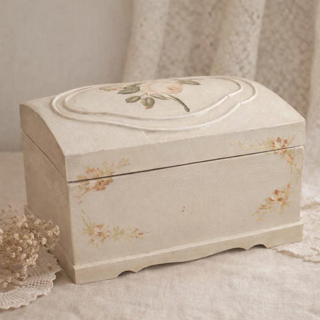 Hand Painted Floral Wood Keepsake Box | Vintage Cottagecore Shabby Chic ...
