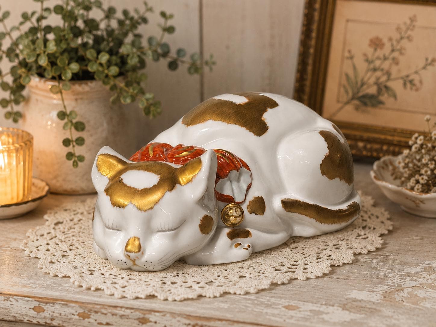 Japanese Ceramic Sleeping Cat - Etsy