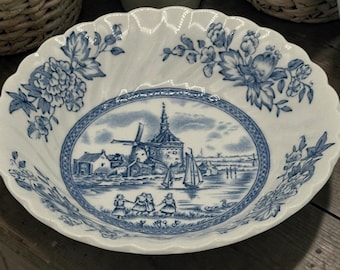 Bol de cereales vintage Johnson Brothers Tulip Time – Loza azul y blanca, Inglaterra