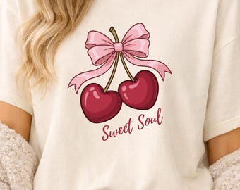Camiseta Cherry Comfort Colors®, camiseta con lazo coqueto para almas dulces, regalo perfecto para los amantes de las cerezas