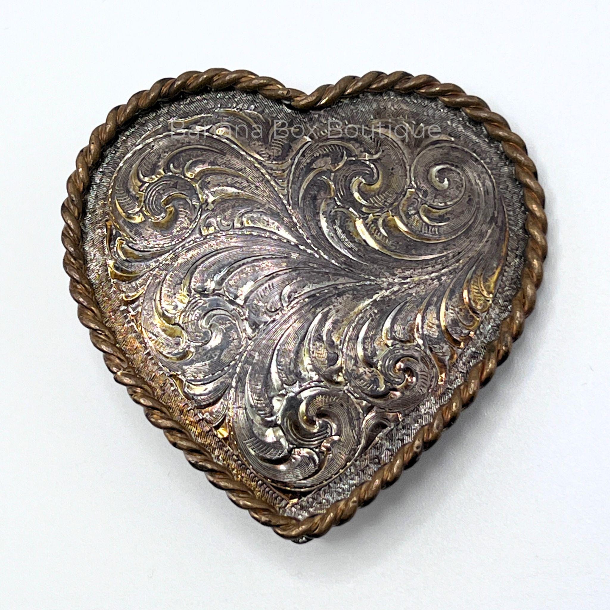 Gold Oval Heart Floral Belt Buckle
Montana silversmith Western Antique Silver Gold Triple Hearts Floral Engraved  main image 4
