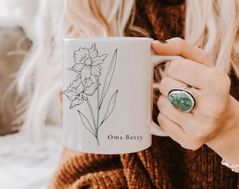 Personalisierte Tasse Mit Namen Und Birth Month Flower, Geschenkidee Für Oma Und Opa, Freundinnengeschenk, Kollegen Geschenk, Patentante Mug