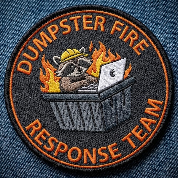 Dumpster Fire Response Team Raccoon Patch Embroidered Iron On Sew On Funny Meme Badge