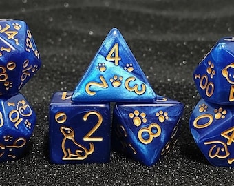 Cute Dog Paw DnD Dice Set | Dog Lover D&D Dice Gifts for DM RPG | Orange 7 Pcs Dungeons and Dragons Accessories | D20 Polyhedral Dice Sets