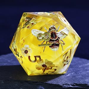 Set di dadi D&D a forma di ape gialla / Dadi D&D a forma di fiore, regali per DM RPG / Accessori per Dungeons and Dragons con scatola per dadi / Set di dadi poliedrici D20