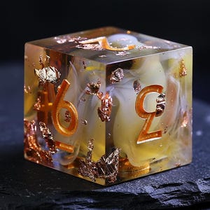 Caramel Cloud Swirl DnD Dice Set | Gold D&D Dice Gifts for DM RPG | Dungeons and Dragons Accessories with Dice Box | D20 Polyhedral Dice Set