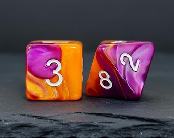 Orange Purple DnD Dice Set | Sunset Resin D&D Dice Gifts for DM RPG | 7 Pcs Dungeons and Dragons Accesorries | D20 Polyhedral Dice Sets
