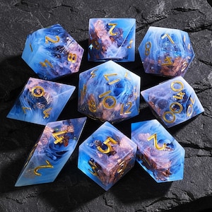 Cloudy Gold Flake DnD Dice Set | Blue D&D Dice Gifts for DM RPG | Dungeons and Dragons Accessories with Dice Box | D20 Polyhedral Dice Sets