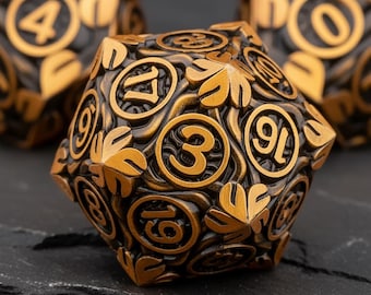 Ancient Viking Leaf DnD-dobbelstenenset | Kopermetalen D&D-dobbelstenencadeaus voor DM-RPG | 7-delige accessoires voor kerkers en draken | D20 polyedrische dobbelstenenset