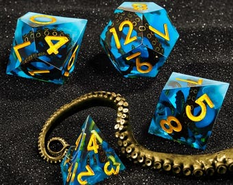 Octopus Cthulhu DnD Dice Set | Ocean Monster D&D Dice Gifts for DM RPG | 7 Pcs Dungeons and Dragons Accessories | D20 Polyhedral Dice Sets
