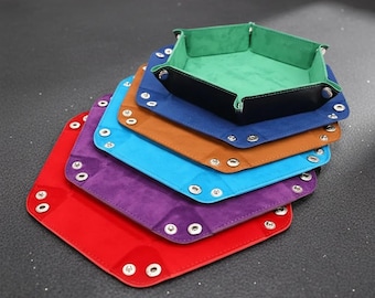 Foldable Leather DND Dice Tray | Velvet Hexagon Rolling Dice Tray | Gifts for Dungeon Master | GM Dungeons and Dragons Accessories