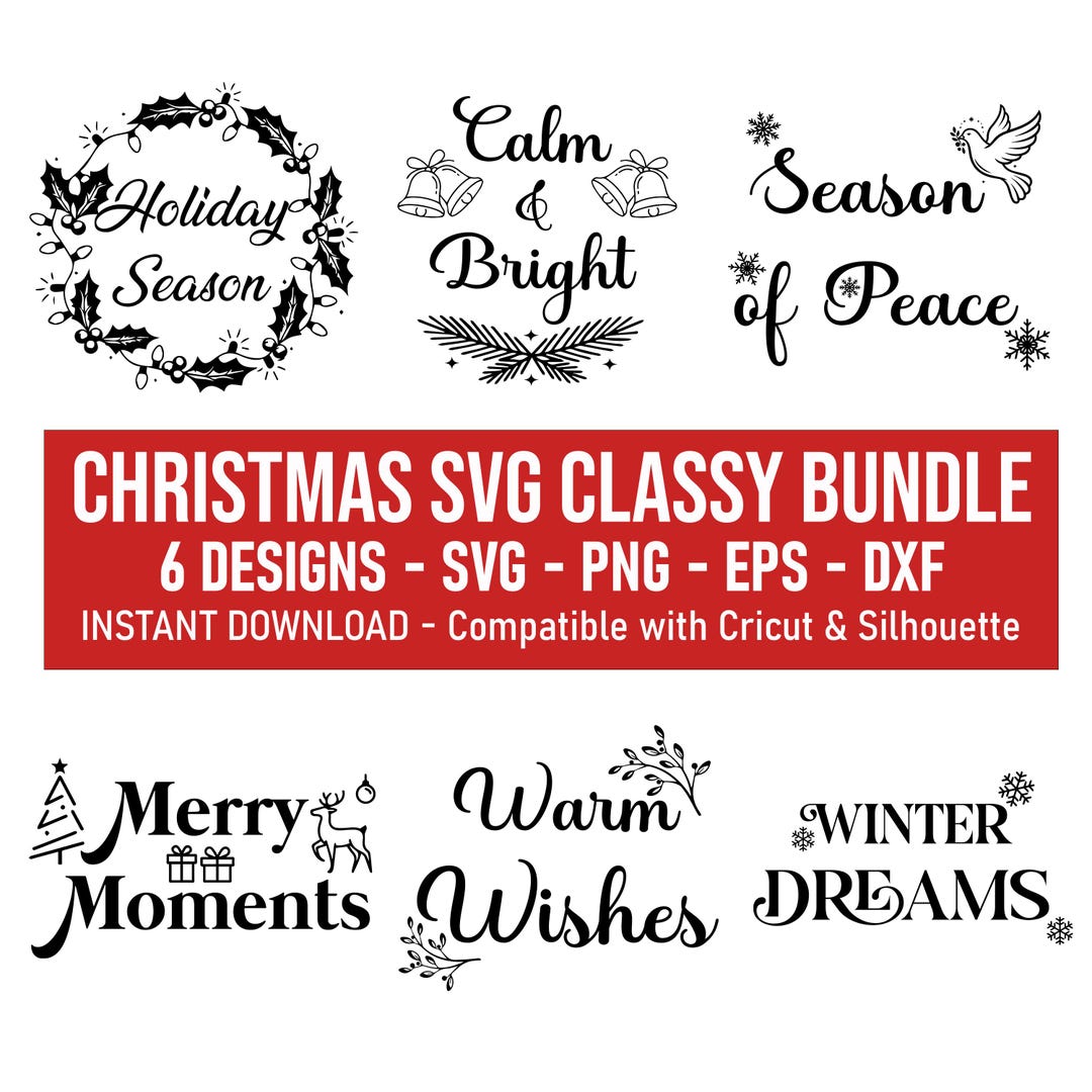 Christmas SVG Bundle Elegant Holiday Designs Cut Files PNG DXF Eps - Etsy