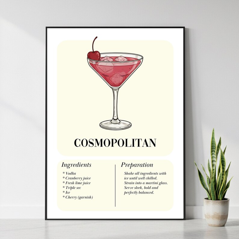 Cosmopolitan Cocktail Poster – Printable Bar Wall Art – Modern Kitchen ...