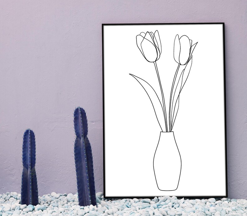 Tulip Vase Line Art Print – Minimalist Floral Digital Download - Etsy