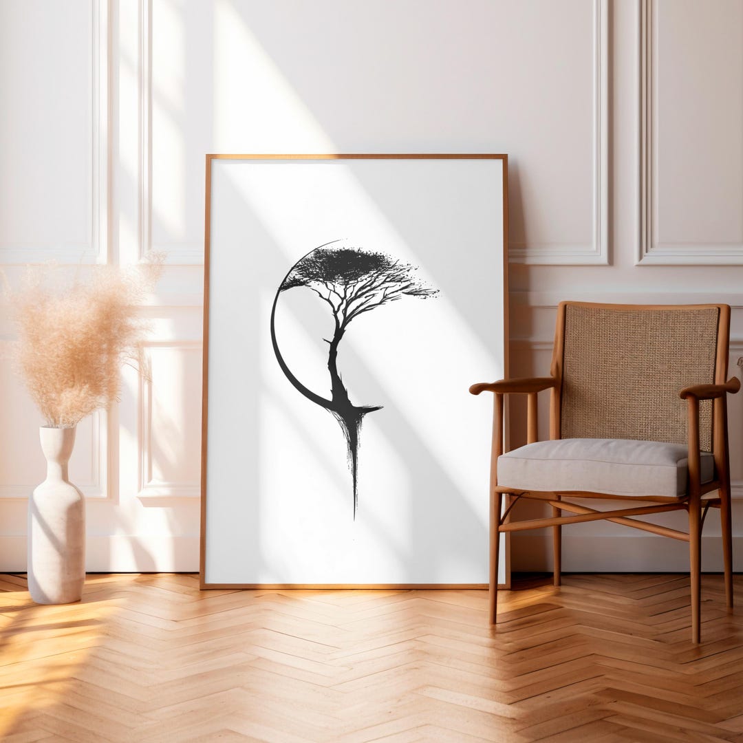Tree Moon Ink Canvas Print – Minimalist Black White Wall Art - Etsy