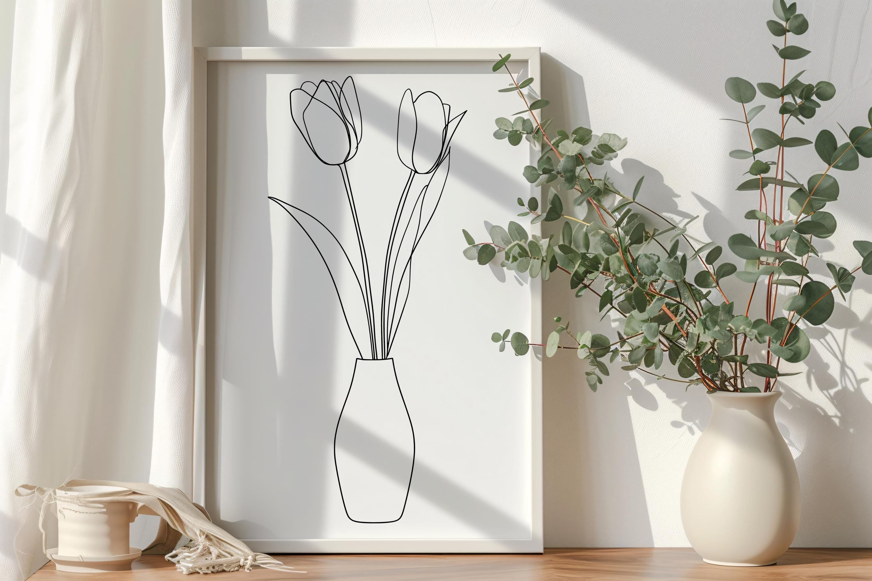 Tulip Vase Line Art Print – Minimalist Floral Digital Download - Etsy