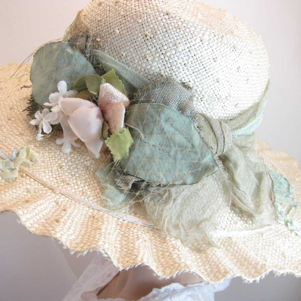 Summer straw hat for shaped by hand for wedding or garden party