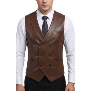 Handgefertigte Herren Braune Lederweste - Western Cowboy Style Distressed Leder Weste Gilet für Männer
