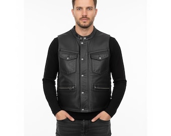 Vest Men's Club Motorbike Leather Vest Motorcycle Waistcoat - Biker Vest Leather Biker Vest