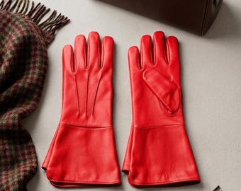 Gauntlet Gloves | Genuine Long Cuff Leather Gloves| Elegant Winter Fashion Gloves | Luxury Gift for Her