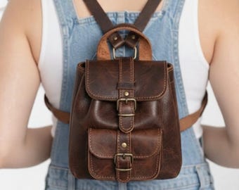 Leather Mini Backpack Purse, Minimalist Everyday Bag, Small Backpack for Girls Teens Women, Valentine's Day Gift for Her  (USA UK EU)