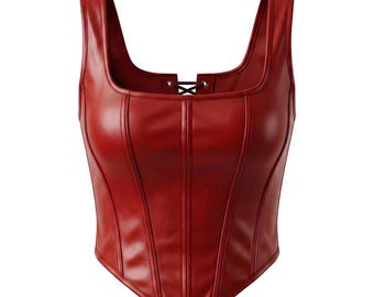 Leather Corset Top | Corset Top for Women | Genuine Leather Gothic Bustier for Party Festival Clubwear Y2K Fashion