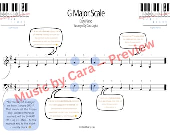 G majeur toonladder | Easy Piano | Muziektheorieblad