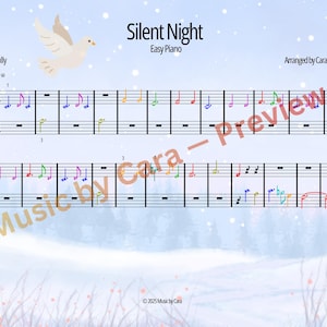 Silent Night - Easy Piano Sheet Music | Christmas Printable PDFs | Color-Coded Notes + Note Names & Standard