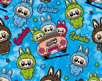 Tkanina z magicznymi potworami, tkanina z potworami, tkanina z króliczkiem Kawaii, tkanina z potworami 100% bawełny, tkanina anime, tkanina z kreskówek, pół jarda