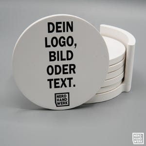 Coaster-Set, individuell bedruckt, aus Alabastergips mit Korkuntersetzer