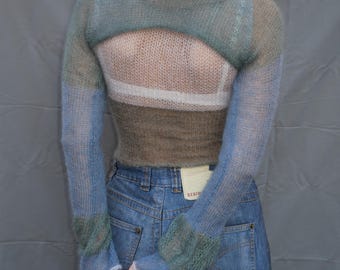 Silk Mohair Knitted Bolero Shrug, Weightless Knit Sleeves