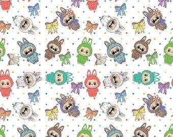 Magical Monsters Fabric Monster Doll Fabric Kawaii Bunny Monster Fabric Cartoon Anime Fabric  Cotton Fabric By The Half Yard