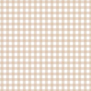 Könnte beinhalten: Ein nahtloses Muster im klassischen Vichy-Design. Das Muster besteht aus einem Gitter aus abwechselnden Quadraten in Hellbraun und Weiß, wodurch ein schlichter und vielseitiger Hintergrund entsteht.