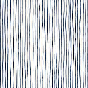 May include: A repeating pattern featuring vertical, hand-drawn style lines in varying shades of dark blue and navy set against a solid off-white background. The lines are irregular in thickness and spacing, creating a textured, organic appearance.