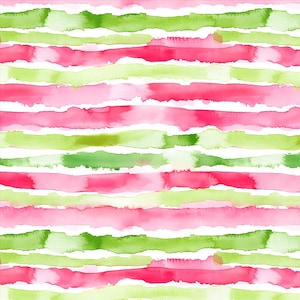 May include: A repeating pattern of horizontal watercolor stripes in shades of bright pink, soft light pink, and lime green. The brushstrokes have a textured, fluid appearance with varying color intensity and white gaps between the lines.