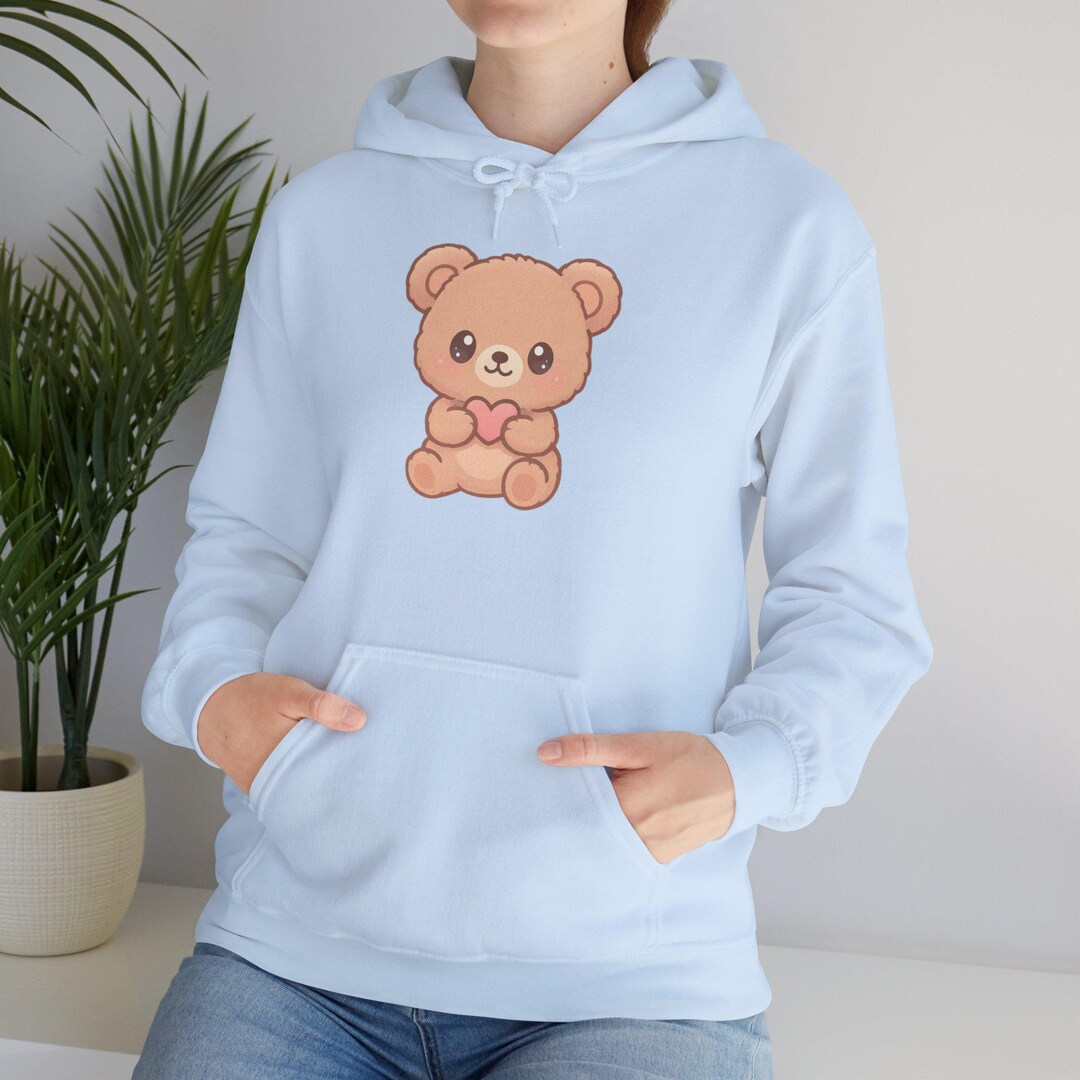 Kawaii Teddy Bear Hoodie | Cozy Cute Bear Graphic Pullover - Etsy
