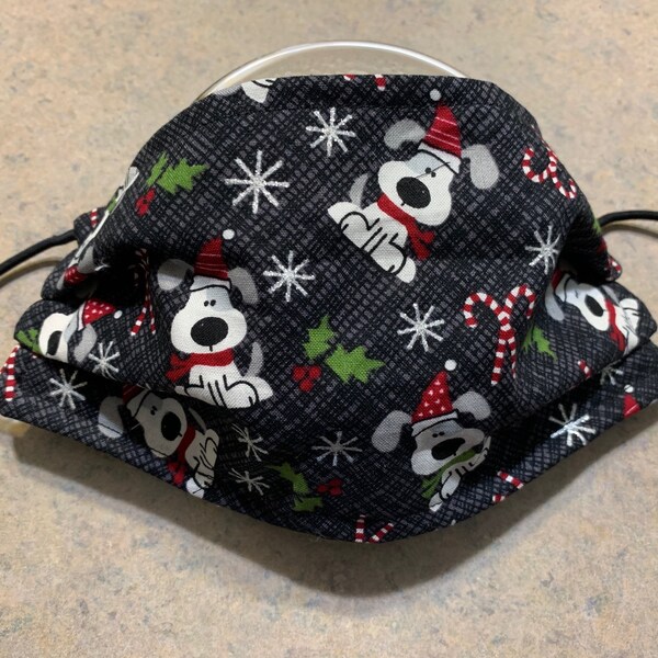 Navidad perro caramelo canón Xmas tema máscara de cara lavable personalizado hecho a mano forrado 3 capas unisex un tamaño más