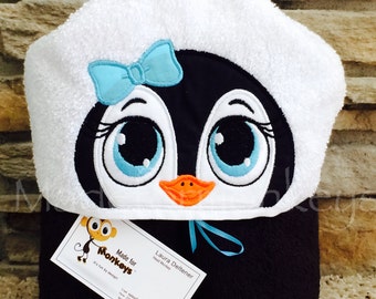 Girl Penguin Hooded Towel