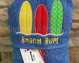 Surfboard Beach Bums Kids Hooded Towels