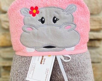 Personalized Hooded Towel, Hippo girl