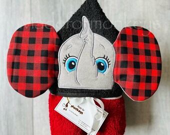 Elephant Hooded Towel plaid 3D