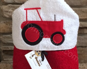 Red Tractor Hooded Towel