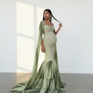 sage green maternity dress long sleeve Hunter Green Maternity Maxi Dress with Long Sleeves