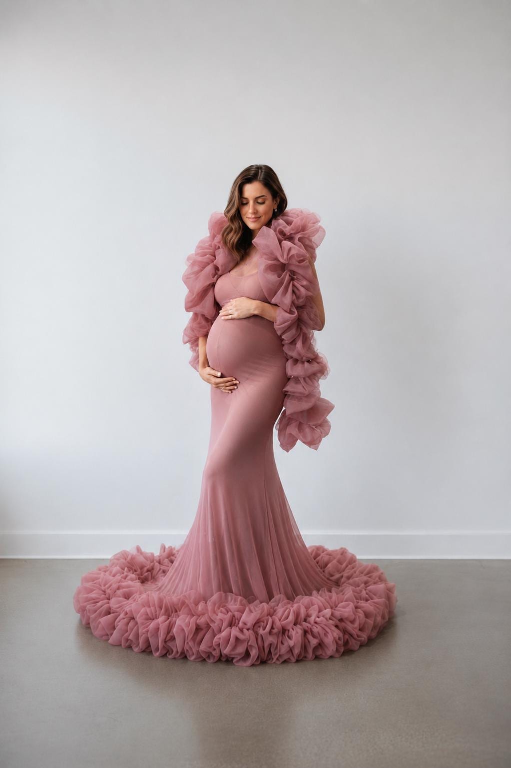 maternity elegant v-neck stitching mesh gown pink dress Blue Satin V Neck Spaghetti Straps Prom Dresses, MP1042 main image 0
