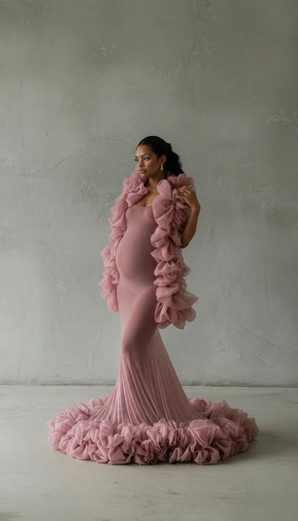 maternity elegant v-neck stitching mesh gown pink dress A-line Tulle Off Shoulder Princess Long Elegant Prom Dresses, FC7049 –  Dairy Bridal main image 0