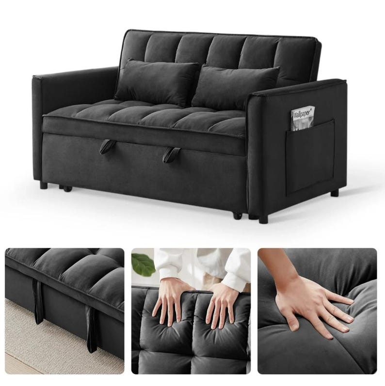 3 in 1 Convertible Sleeper Sofa Bed, Pull Out Loveseat Couch With ...