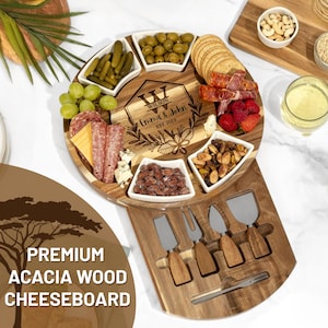 Personalized Acacia Wood Charcuterie Board, Custom Cheese Board & Knife ...