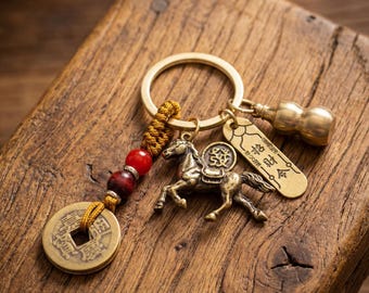 Chinese Lucky Horse Keychain, Feng Shui Amulet, Good Luck Charm Gift